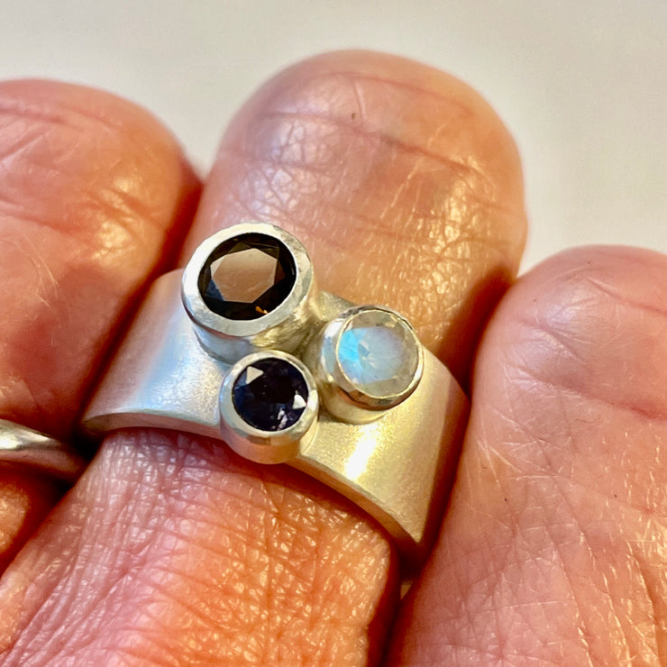 Iolite, Smoky Quartz & Moonstone Party Ring